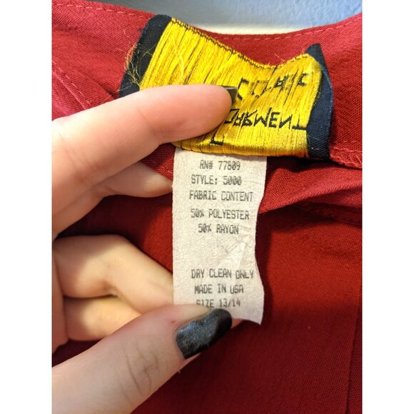 Vintage 80s Toni Garment High Waist A-Line Midi Skirt Red Retro Office Size 13 - Picture 9 of 9